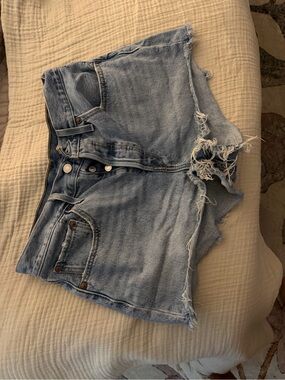 Levi's Light Blue Distressed High-Rise Denim Shorts